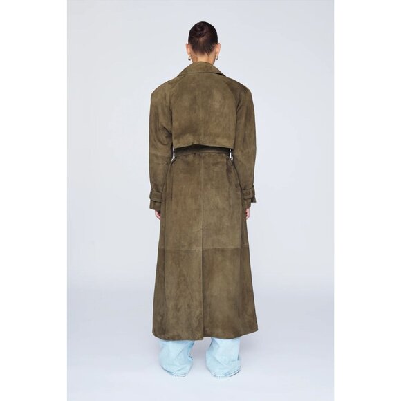 DUCIE London Corrin Suede Trench Coat in Forest Green - Picture 4 of 7